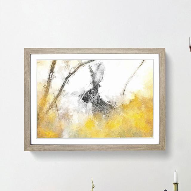 Alert Hare in the Meadow in Abstract - Picture Frame Painting Print on Paper East Urban Home Size: 45cm H x 63cm W x 2cm D, Frame Option: Oak Framed on Productcaster.