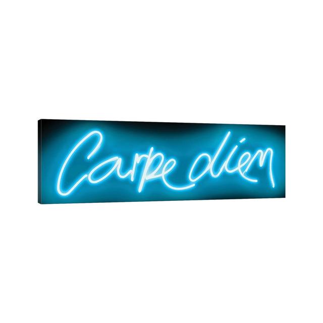 Neon Carpe Diem by Hailey Carr - Wrapped Canvas Panoramic Typography Latitude Run Size: 30.48cm H x 91.44cm W x 3.81cm D on Productcaster.