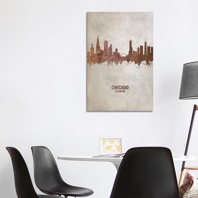 Chicago Illinois Skyline Rust by Michael Tompsett - Wrapped Canvas Gallery-Wrapped Canvas Giclée Latitude Run Size: 101.6cm H x 66.04cm W x 3.81cm D on Productcaster.