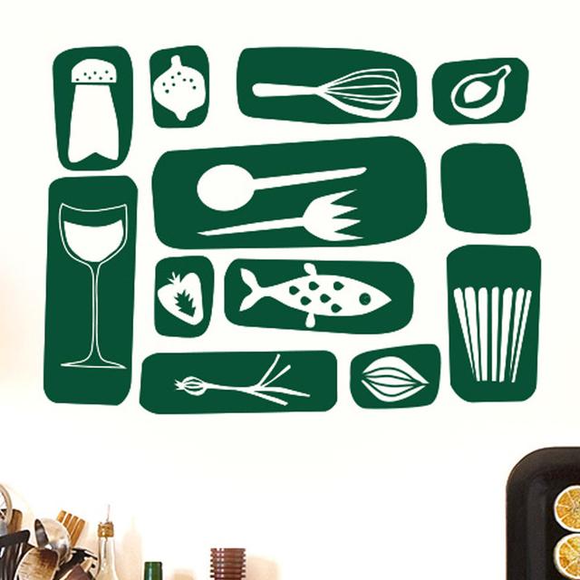 Kitchen Symbols Wall Sticker East Urban Home Size: Large, Colour: Dark Green on Productcaster.