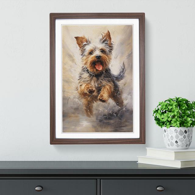 Yorkshire Terrier Action - Single Picture Frame Print on Wood Marlow Home Co. Size: 34cm H x 25cm W x 2cm D, Frame Colour: Walnut on Productcaster.