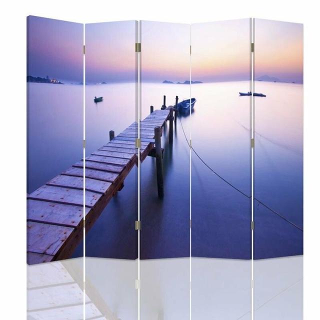 360° Rotatable Sunrise Along the Coast Canvas 5 Panel Room Divider Highland Dunes on Productcaster.