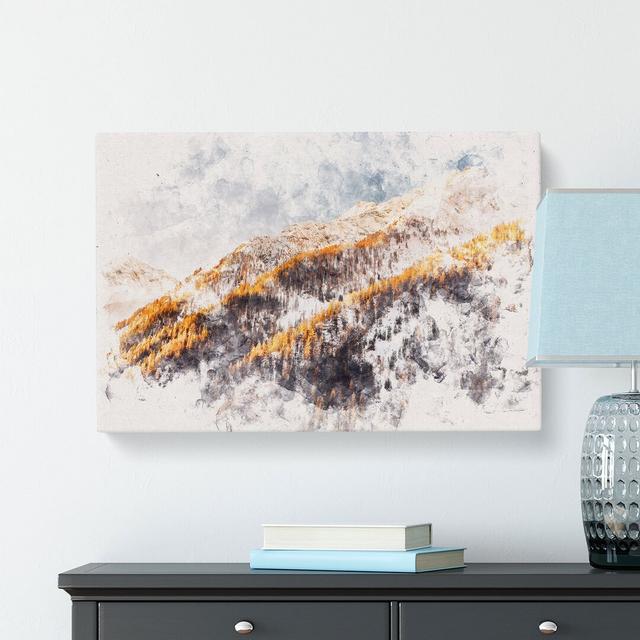 Winter in the Mountains Watercolour - Wrapped Canvas Graphic Art Print East Urban Home Size: 35cm H x 50cm W x 3cm D on Productcaster.