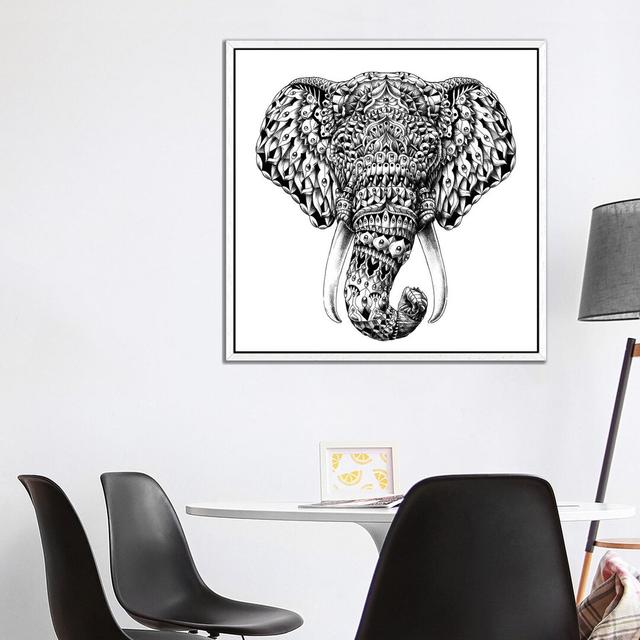 Ornate Elephant Head by Bioworkz - Graphic Art Print on Canvas World Menagerie Format: White Framed, Size: 93.98cm H x 93.98cm W x 3.81cm D on Productcaster.