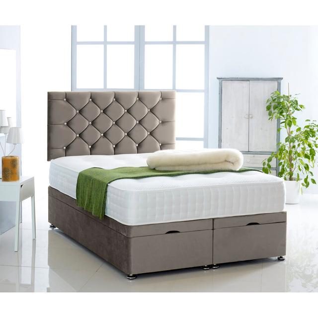 Ted Upholstered Ottoman Bed Etta Avenue Colour: Asphalt, Size: Super King (6') on Productcaster.