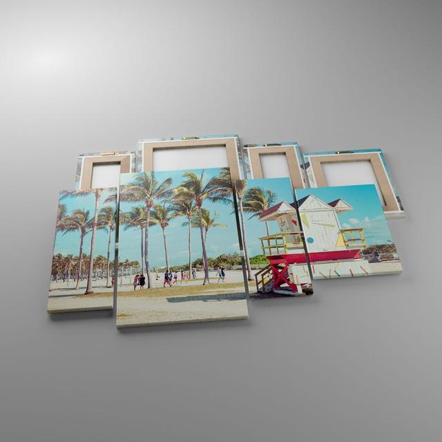 Beach Miami Florida - 4 Piece Wrapped Canvas Photograph Highland Dunes Size: 70cm H x 120cm W x 1.8cm D on Productcaster.