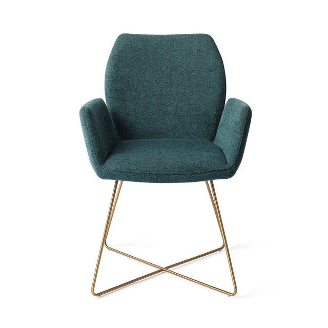 Daryle Polyester Upholstered Metal Armchair Ivy Bronx Leg Colour: Gold, Upholstery Colour: Green on Productcaster.