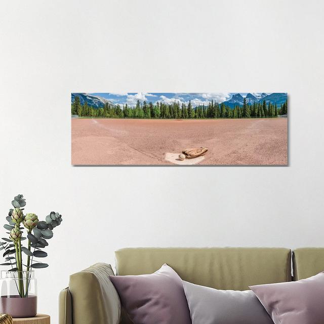 Baseball Glove And Ball On Landscape, Baseball Diamond, Alberta, Canada by Panoramic Images - Wrapped Canvas Panoramic Print Union Rustic Size: 40.64c on Productcaster.