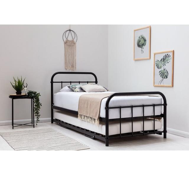 Single (3') Steel Guest Bed with Trundle Wade Logan Size: 12cm Memory Foam/25cm Pocket Sprung Memory Foam, Colour: Black, Mattress Included: Yes on Productcaster.