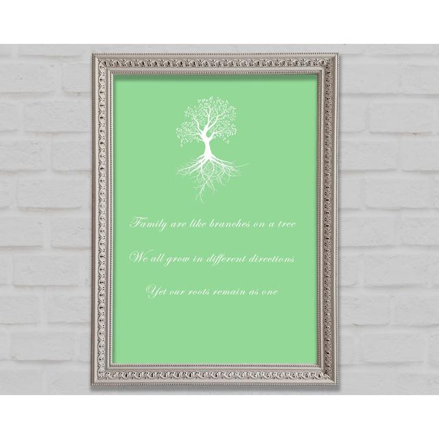 Family Quote Family Are Like Branches 2 Green Framed Print Happy Larry Size: 29.7cm H x 21cm W x 3cm D on Productcaster.