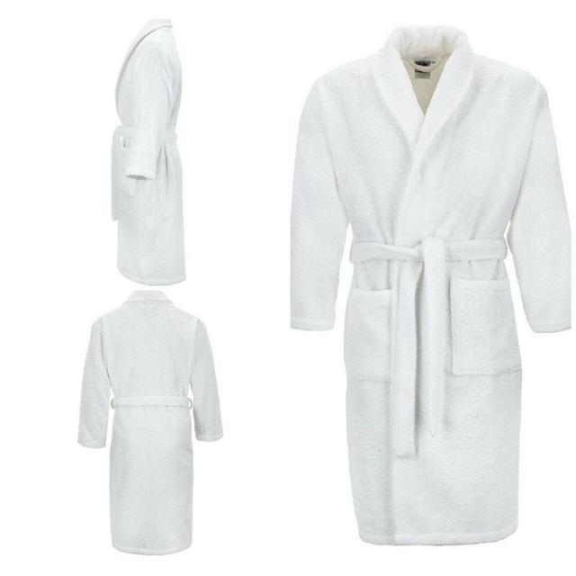 Lorello 100% Cotton Terry Cloth Mid-Calf Bathrobe with Pockets Symple Stuff Colour: White, Size: L/XL on Productcaster.