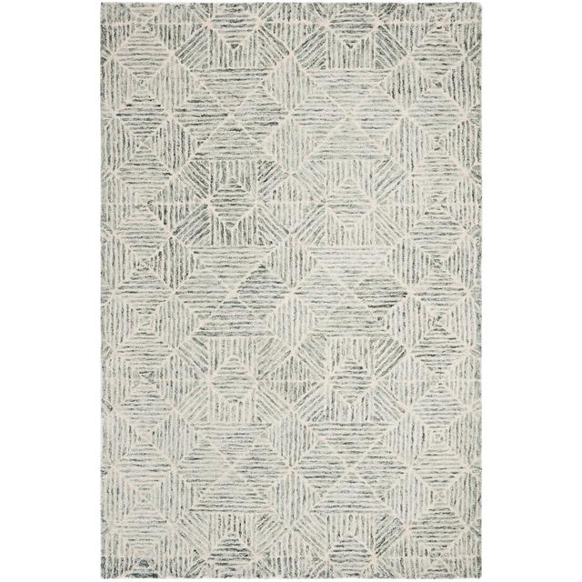 Linsly Geometric Handmade Tufted Wool/Cotton Light Green/Ivory Area Rug Blue Elephant Rug Size: Rectangle 91 x 152cm on Productcaster.