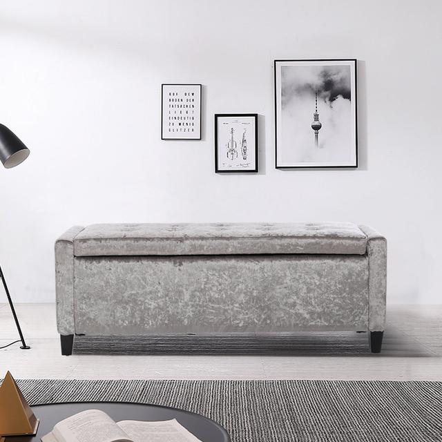 Anjelia 111cm Wide Velvet Tufted Solid Colour Standard Ottoman with Storage Latitude Run on Productcaster.