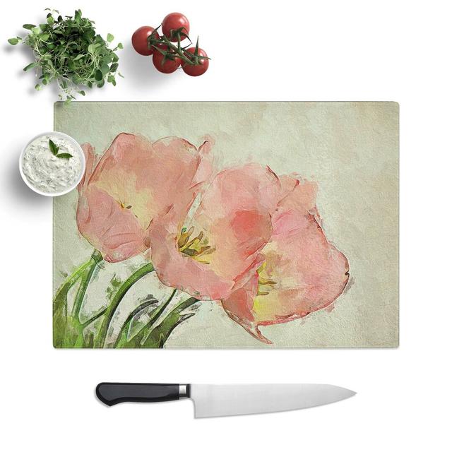 Tempered Glass Tulip Art Chopping Board East Urban Home Size: 28.5 cm W x 20 cm L on Productcaster.