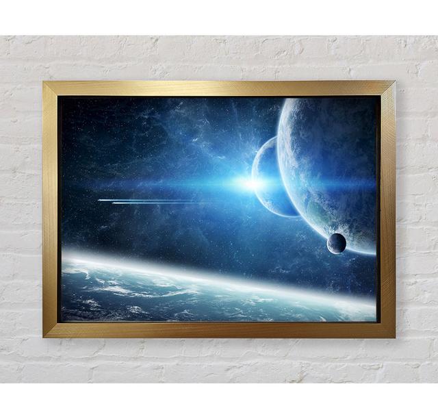 Ice Blue Planet Framed Print Brayden Studio Format: Black Framed Canvas, Size: 84.1cm H x 118.9cm W x 3.4cm D on Productcaster.