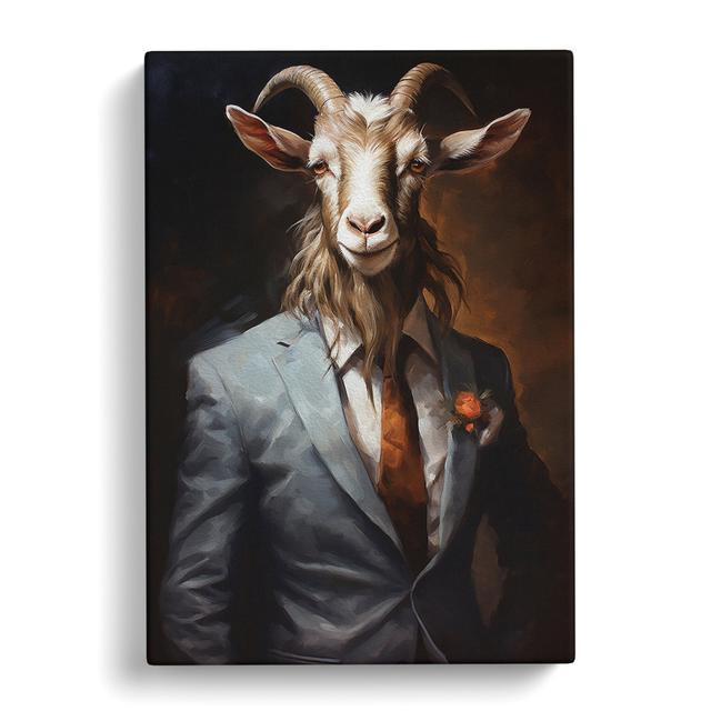 Goat in a Suit Painting No.3 Happy Larry Size: 76cm H x 50cm W x 3cm D on Productcaster.