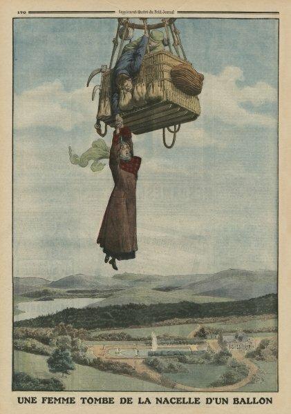 A Woman Falling Down from The Gondola of A Balloon, Back Cover Illustration from 'Le Petit Journal', Supplement Illustre, 1St June 1913 by French Scho on Productcaster.