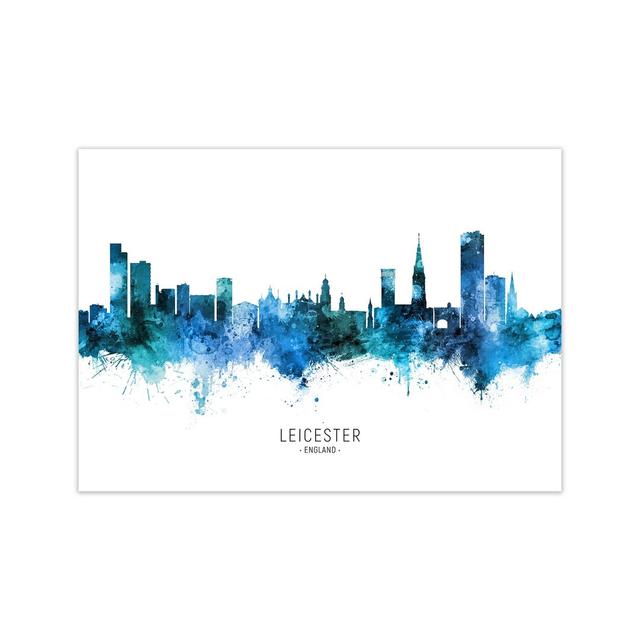 Leicester England Skyline Blue City Name by Michael Tompsett - Graphic Art Ebern Designs Format: Unframed, Size: 21cm H x 30cm W x 1cm D on Productcaster.