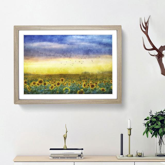 Flock of Birds Above Sunflowers - Picture Frame Graphic Art Print East Urban Home Size: 24cm H x 33cm W x 2cm D, Frame Option: Oak Framed on Productcaster.