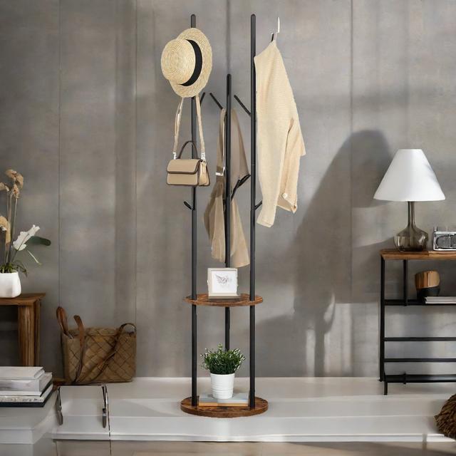 Bromarg 8 - Hook Coat Rack Stand Industrial Rustic Brown Tree Shape Entryway Hallway Furniture Borough Wharf on Productcaster.