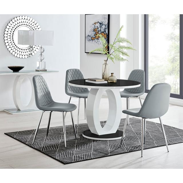 Scottsmoor Modern Halo Seat Round Dining Table Set - 4 Scandi-Style Faux Leather Dining Chairs Canora Grey Colour (Chair): Grey/Silver, Table Size: 75 on Productcaster.