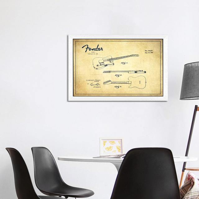 Fender Guitar - Print on Canvas Brayden Studio Frame Option: White Framed, Size: 45.72cm H x 66.04cm W x 3.81cm D on Productcaster.