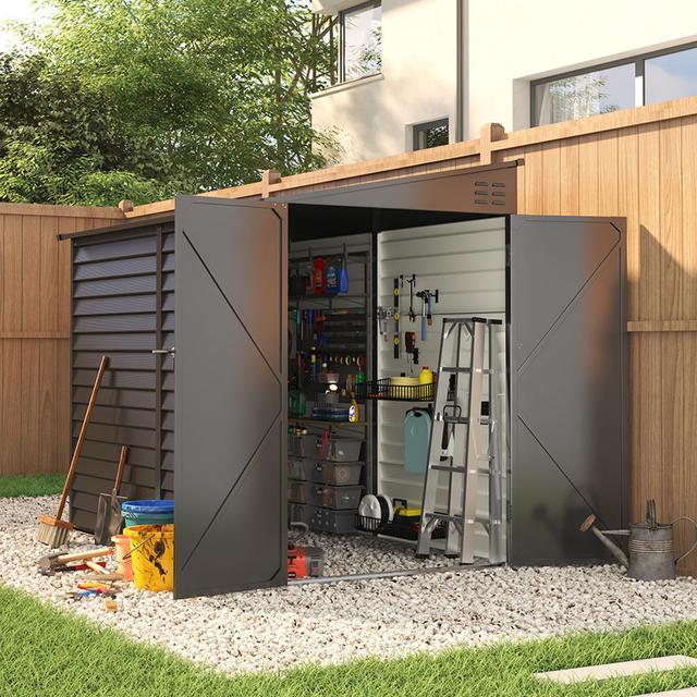 Atiq 9 ft. W x 5 ft. D Metal Pent Garden Shed Dakota Fields Siding Colour: Grey on Productcaster.