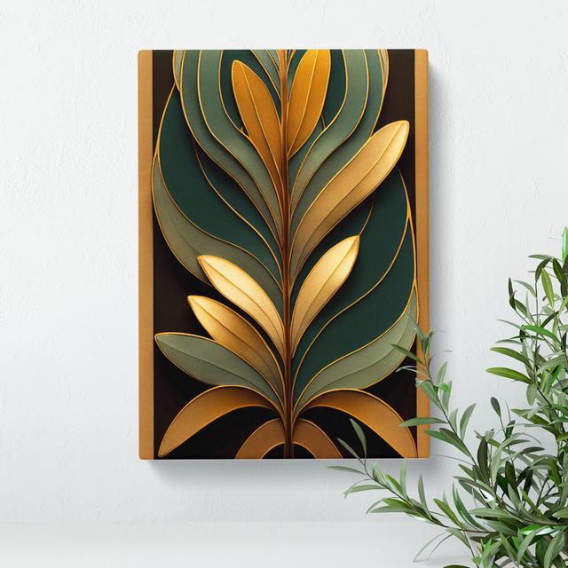 Art Deco Leaves No.3 - Wrapped Canvas Graphic Art Marlow Home Co. Size: 50cm H x 35cm W x 3cm D on Productcaster.