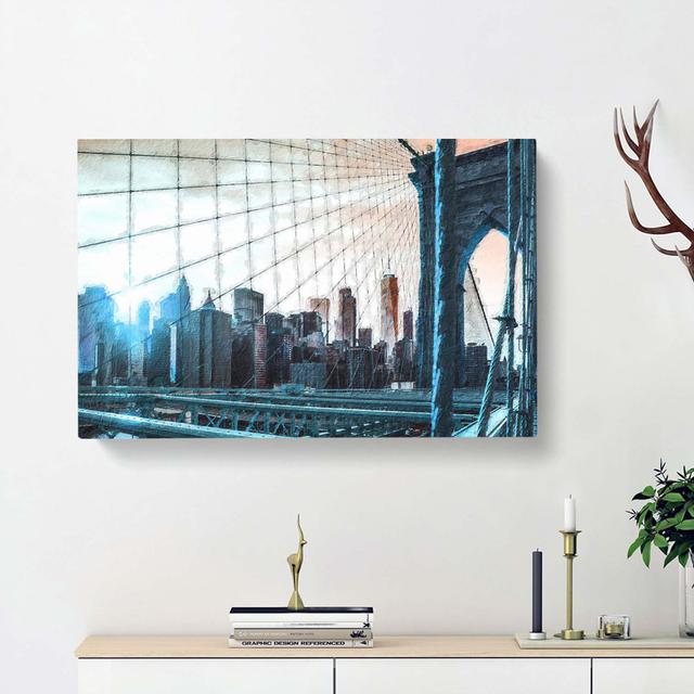 Brooklyn Bridge and New York Skyline - Wrapped Canvas Painting Print East Urban Home Size: 50cm H x 76cm W x 3cm D on Productcaster.