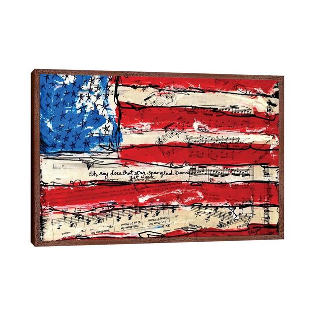 Oh Say American Flag by Elexa Bancroft - Painting on Canvas Bloomsbury Market Format: Classic Brown Wood Framed, Size: 45.72cm H x 66.04cm W x 3.81cm on Productcaster.