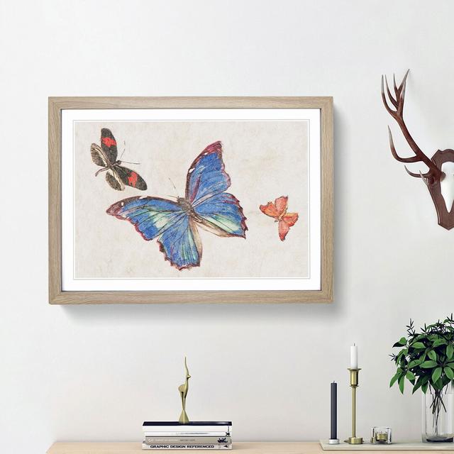 Three Butterflies by Fujishima Takeji - Picture Frame Painting Print East Urban Home Frame Option: Oak Framed, Size: 27cm H x 36cm W x 2cm D on Productcaster.