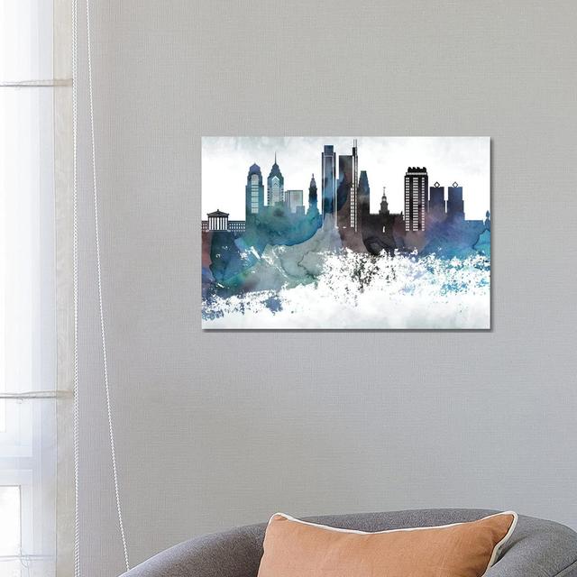 Philadelphia Bluish Skylines - Wrapped Canvas Painting Brayden Studio Size: 45.72cm H x 66.04cm W x 3.81cm D on Productcaster.