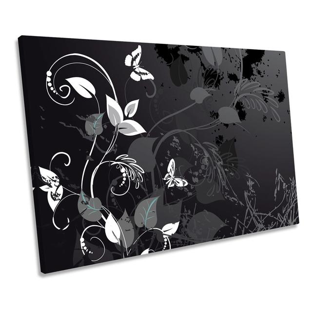 Floral Vines Butterfly Grunge Wrapped Canvas Art Print August Grove Size: 81.3cm H x 121.9cm W on Productcaster.