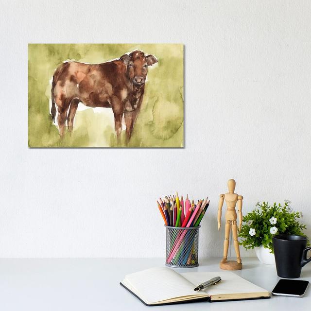 Cow In The Field I by Jennifer Goldberger - Wrapped Canvas Gallery-Wrapped Canvas Giclée Brambly Cottage Size: 20.32cm H x 30.48cm W x 1.905cm D on Productcaster.