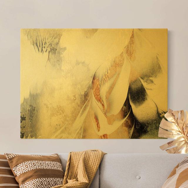 Leinwandbild Golden Abstract Winter Painting Canora Grey Größe: 30 cm H x 40 cm B, Rahmen-Option: Gold, Format: 260g/qm Canvas on Productcaster.