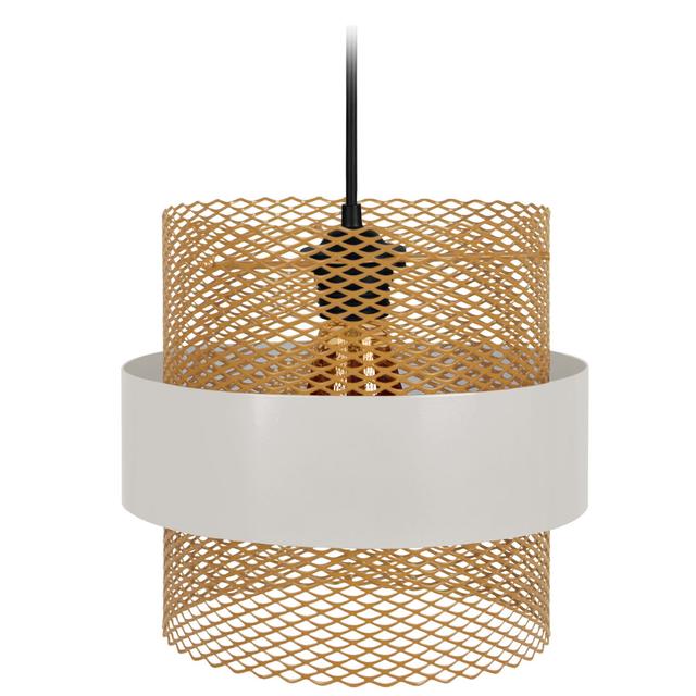 Perouge 1-Light Drum Pendant Ebern Designs Finish: Black, Size: 85cm H x 27cm W x 27 cm D, Shade Colour: Yellow/White on Productcaster.