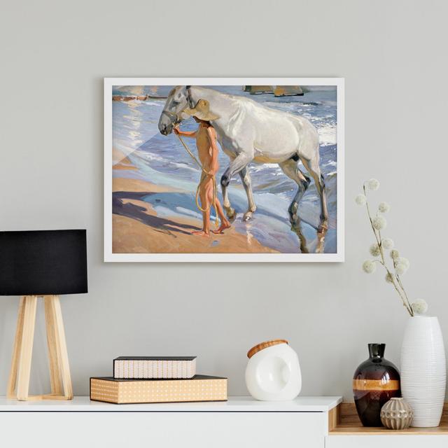 Picture With Frame - Joaquin Sorolla - The Bath Of The Horse - Landscape 3:4 Highland Dunes Size: 30cm H x 40cm W x 2cm D, Frame Option: White Framed on Productcaster.