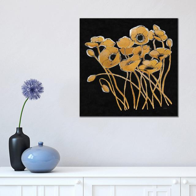 Gold Black Line Poppies I by Shirley Novak - Wrapped Canvas Painting ClassicLiving Size: 45.72cm H x 45.72cm W x 1.905cm D on Productcaster.