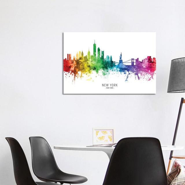 New York Skyline Rainbow - Print Ebern Designs Format: Wrapped Canvas, Size: 66.04cm H x 101.6cm W x 1.91cm D on Productcaster.