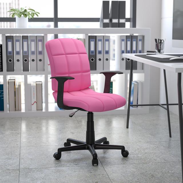 Mid-Back Quilted Vinyl Swivel Task Office Chair Blue Elephant Arms: With Arms, Upholstery Colour: Pink on Productcaster.