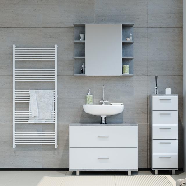 Borhane 3 Piece 802mm Bathroom Furniture Suite with Mirror Brayden Studio Furniture Finish (Front / Body): Grey/White on Productcaster.