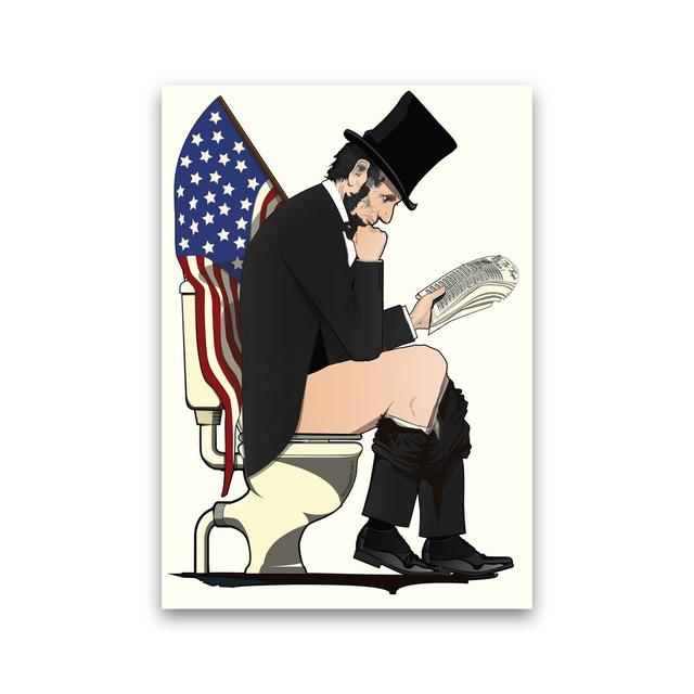 'Abraham Lincoln Loo' - Graphic Art Print on Paper Happy Larry Frame Option: No Framed, Size: 60cm H x 42cm W x 1cm D on Productcaster.