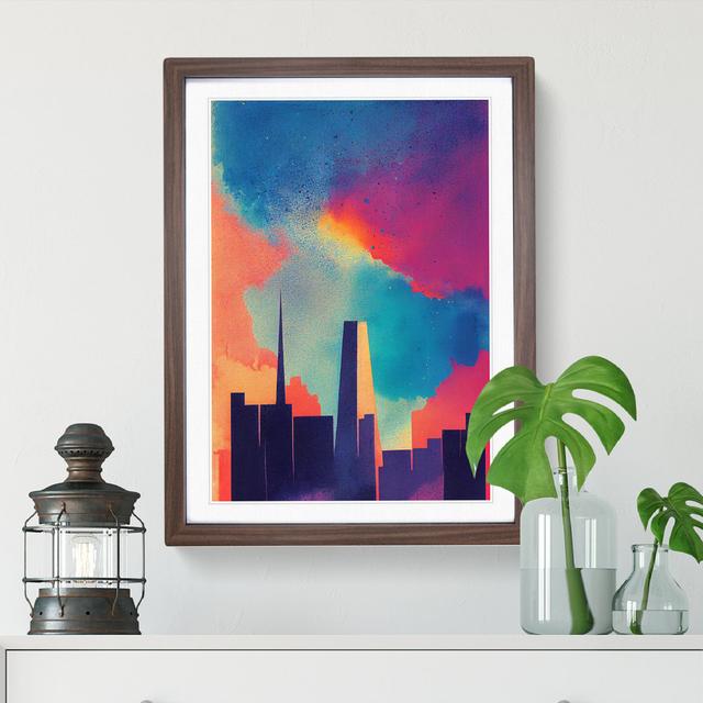 City Skyline Watercolour No.1 - Picture Frame Painting Latitude Run Size: 34cm H x 25cm W x 2cm D, Frame Colour: Walnut on Productcaster.