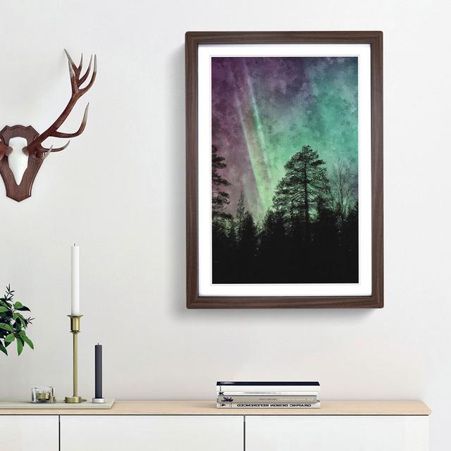 Northern Lights over the Forest - Picture Frame Graphic Art Print East Urban Home Size: 63cm H x 45cm W x 2cm D, Frame Option: Walnut Framed on Productcaster.