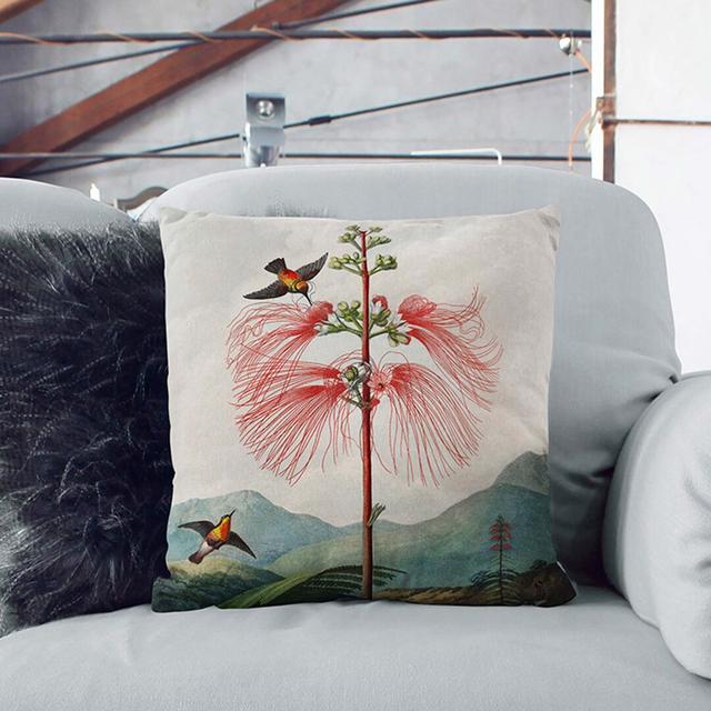 Flowering Plant and Birds by R.J. Thornton Cushion with Filling East Urban Home Size: 40cm H x 40cm W x 15cm D, Backing Colour: Stone on Productcaster.