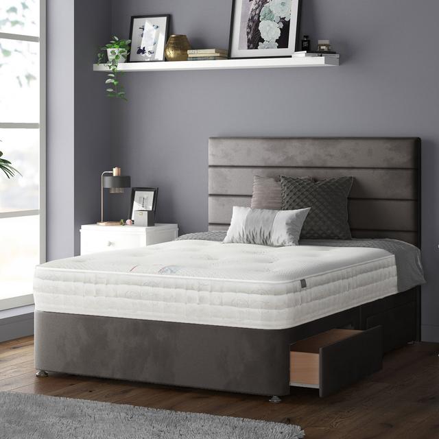 Kiara Stripped Floor Standing Headboard With Divan Base 4 Drawers Plush Velvet Mallard With And Metal Feet (Kingsize) Fairmont Park Storage Type: 2 Fo on Productcaster.