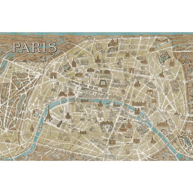 Monuments Of Paris Map Blue by Wild Apple Portfolio - Wrapped Canvas Print Williston Forge Size: 61cm H x 91cm W on Productcaster.