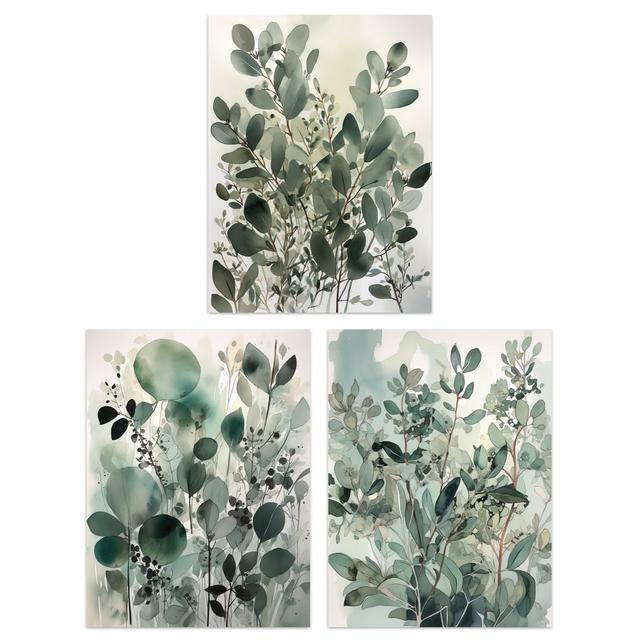 Botanical Plants Sage Green Eucalyptus Leaves - 3 Piece No Frame Print Set Marlow Home Co. Size: 40.5cm H x 30.5cm W x 0.3cm D on Productcaster.