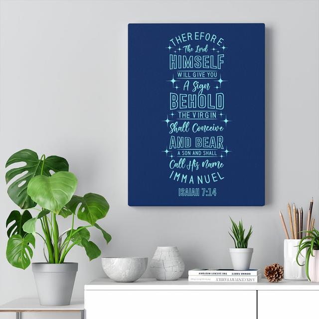 Sign Isaiah 7:14 - Wrapped Canvas Typography Blue Elephant Size: 41cm H x 30cm W on Productcaster.