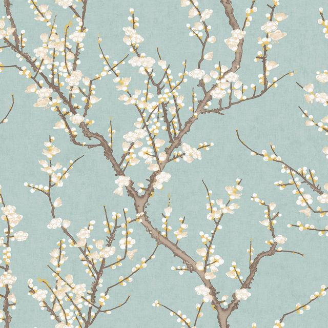 Laughlin Sakura Tree Design 10.05M X 53Cm Matte Wallpaper Roll Brambly Cottage Colour: Green on Productcaster.